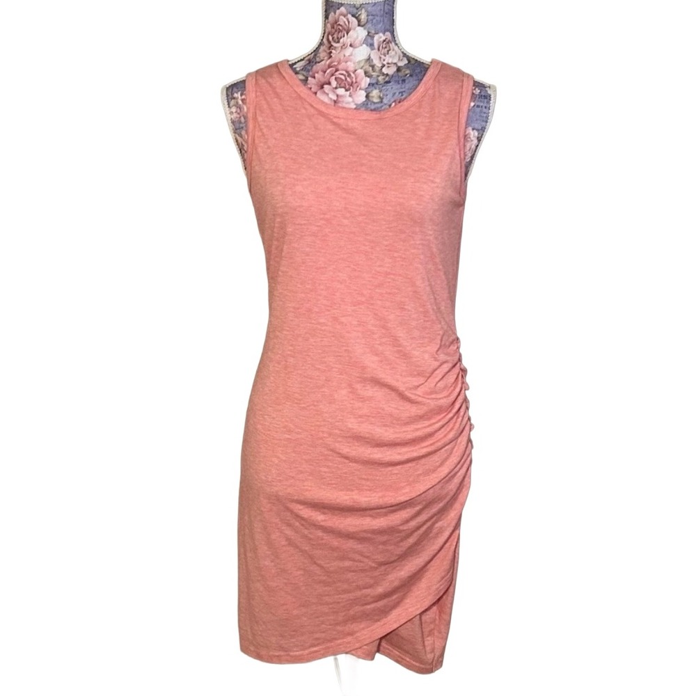 BTFBM Womens Coral Pink Ruched Side Sleeveless Bodycon Tulip Hem Dress Small